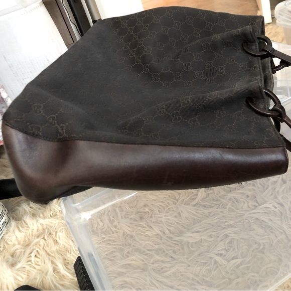 GUCCI Chocolate Denim Tote with Leather Pouch - Picture 4 of 14